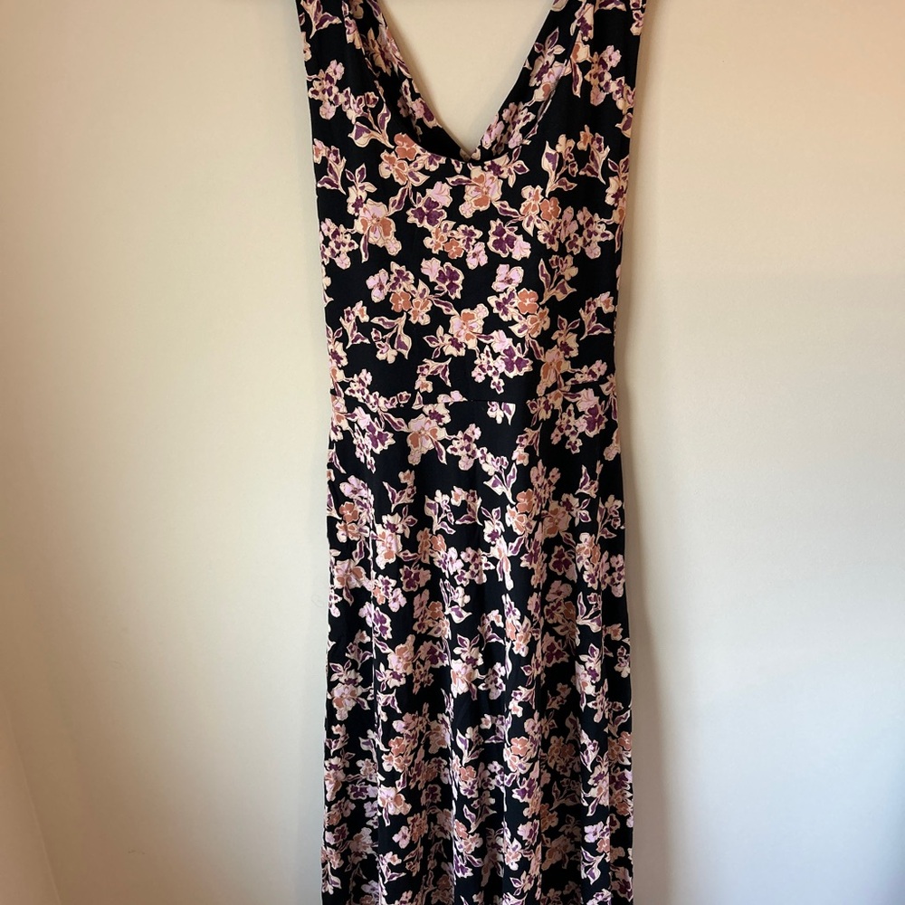 Pact Black and Pink Floral Midi Dress